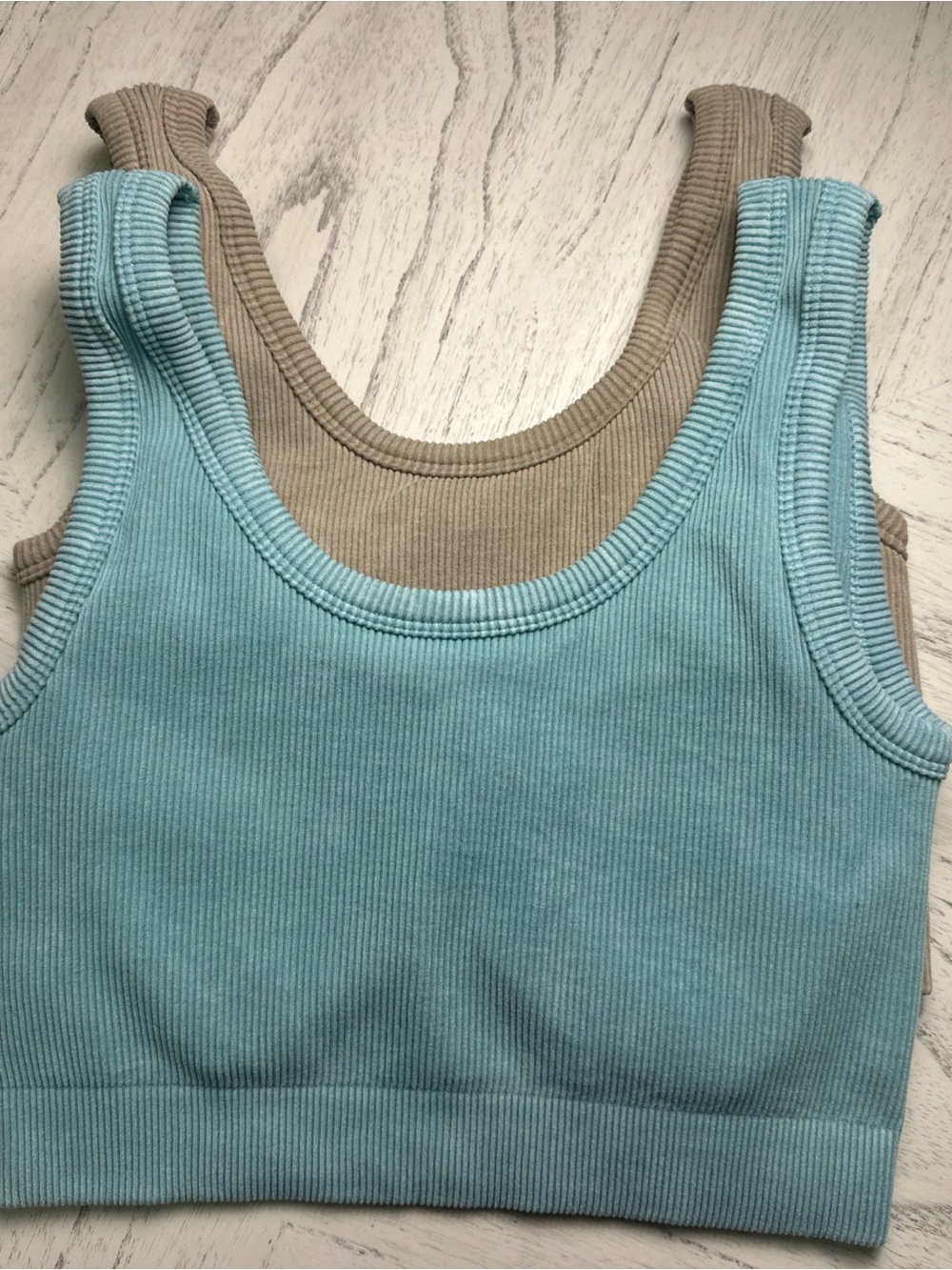HYFVE Ribbed Tank Crop Top - Aqua Blue and Taupe